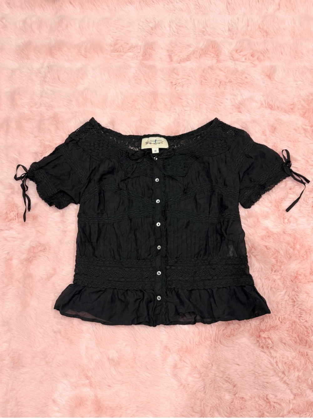 Trelise Cooper Black Short Sleeve Sheer Button Down Cardigan